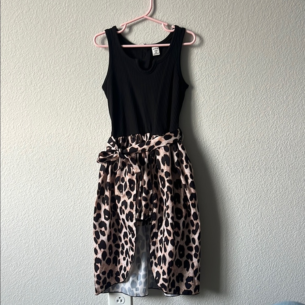 Girl’s Black and Leopard Print Romper Dress